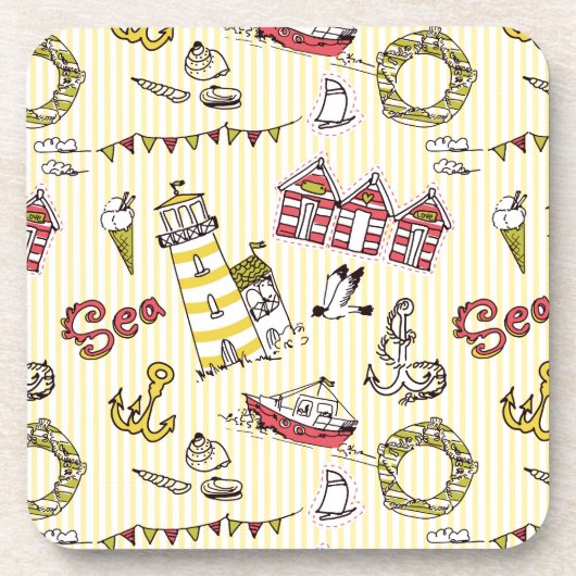 Cute Beach Scene Pattern Drankjes Onderzetter (Voorkant)
