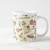 Cute Beach Scene Pattern Grote Koffiekop (Rechts)