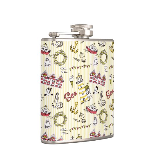 Cute Beach Scene Pattern Heupfles (Rechts)