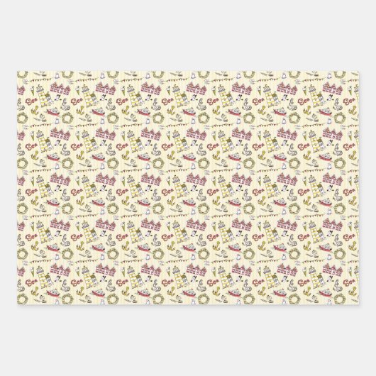 Cute Beach Scene Pattern Inpakpapier Vel (Voorkant 2)