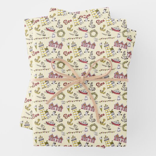 Cute Beach Scene Pattern Inpakpapier Vel (In situ)
