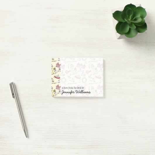 Cute Beach Scene Pattern | Jouw namen toevoegen Post-it® Notes (Kantoor)