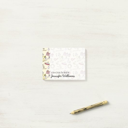 Cute Beach Scene Pattern | Jouw namen toevoegen Post-it® Notes (Op bureau)