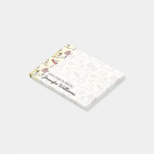Cute Beach Scene Pattern | Jouw namen toevoegen Post-it® Notes (Schuin)