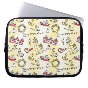 Cute Beach Scene Pattern Laptop Sleeve