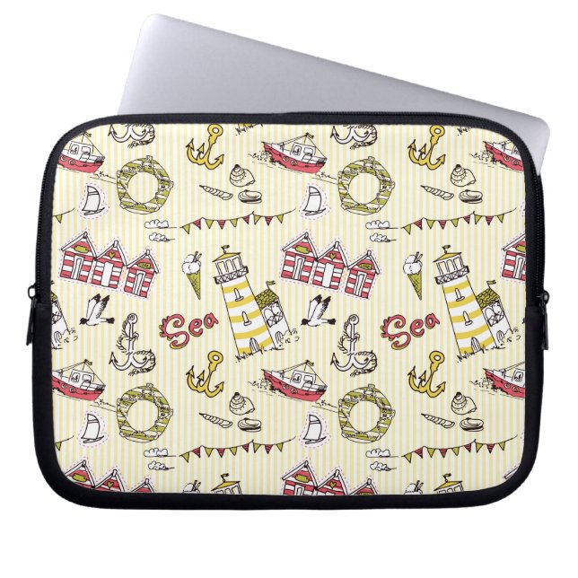 Cute Beach Scene Pattern Laptop Sleeve (Voorkant)