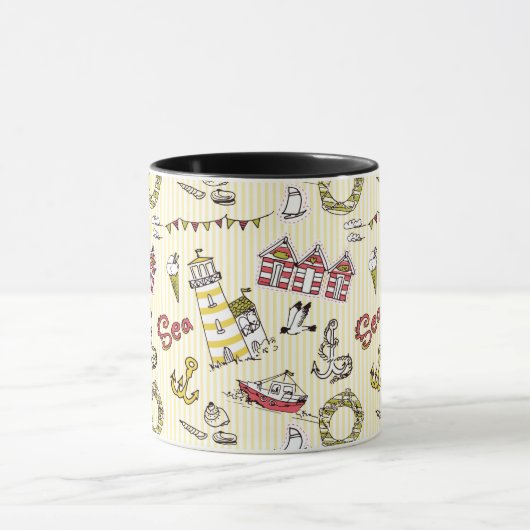 Cute Beach Scene Pattern Mok (Midden)