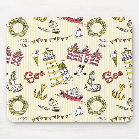 Cute Beach Scene Pattern Muismat (Voorkant)