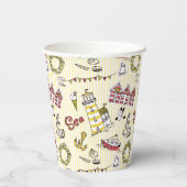 Cute Beach Scene Pattern Papieren Bekers (Achterkant)