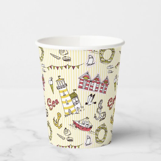 Cute Beach Scene Pattern Papieren Bekers (Links)