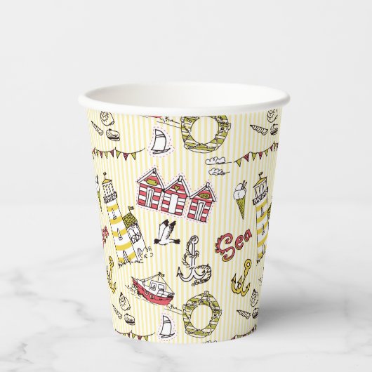 Cute Beach Scene Pattern Papieren Bekers (Voorkant)