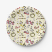 Cute Beach Scene Pattern Papieren Bordje (Voorkant)