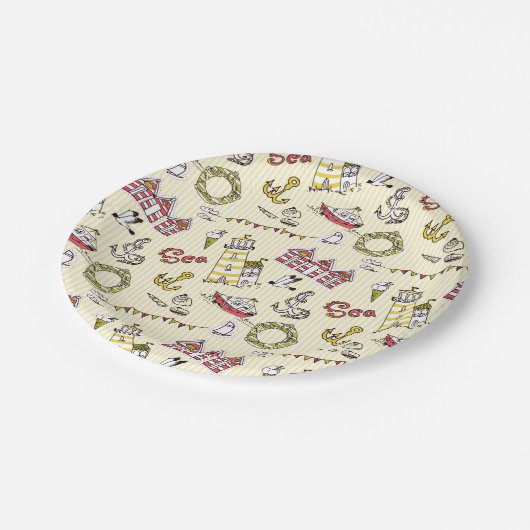 Cute Beach Scene Pattern Papieren Bordje (Gekanteld)