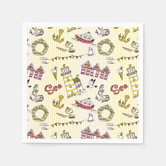 Cute Beach Scene Pattern Servet (Voorkant)