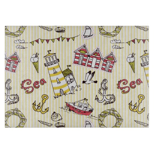 Cute Beach Scene Pattern Snijplank (Voorkant)