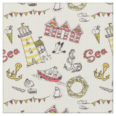 Cute Beach Scene Pattern Stof (Close Up)