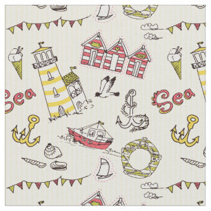 Cute Beach Scene Pattern Stof