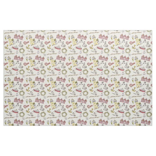 Cute Beach Scene Pattern Stof (Fat Quarter)