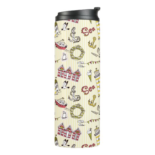 Cute Beach Scene Pattern Thermosbeker (Gedraaid links)