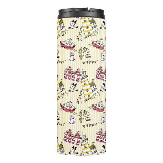Cute Beach Scene Pattern Thermosbeker (Achterkant)