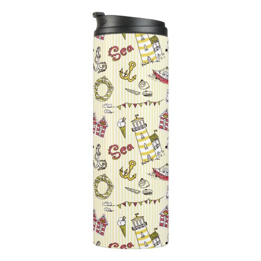 Cute Beach Scene Pattern Thermosbeker (Geroteerd rechts)