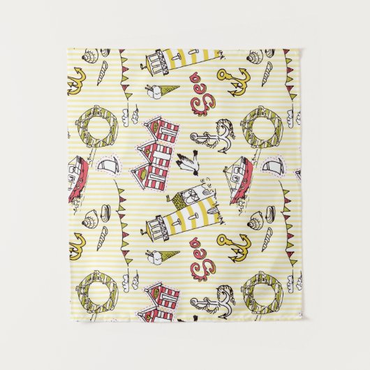 Cute Beach Scene Pattern Wandkleed (Voorkant)