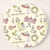 Cute Beach Scene Pattern Zandsteen Onderzetter (Voorkant)