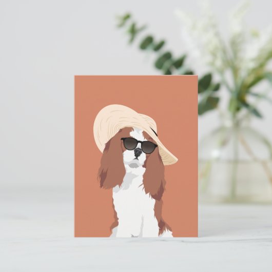 Cute Beach Vacation Cavalier King Charles Spaniel Briefkaart (Staand voorkant)