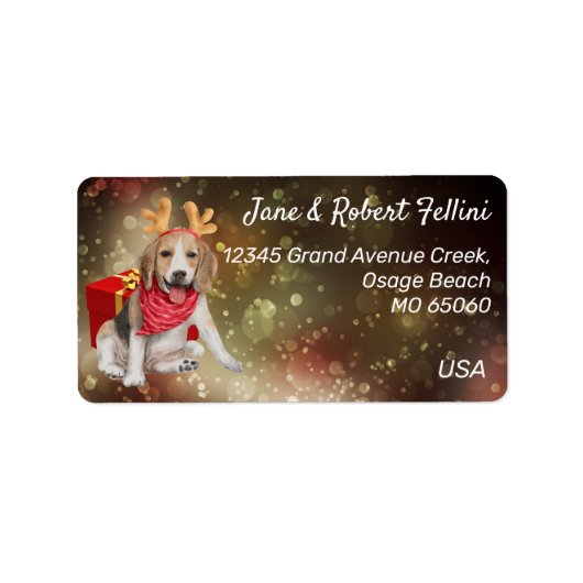 Cute Beagle antlers red box festive custom Label (Voorkant)
