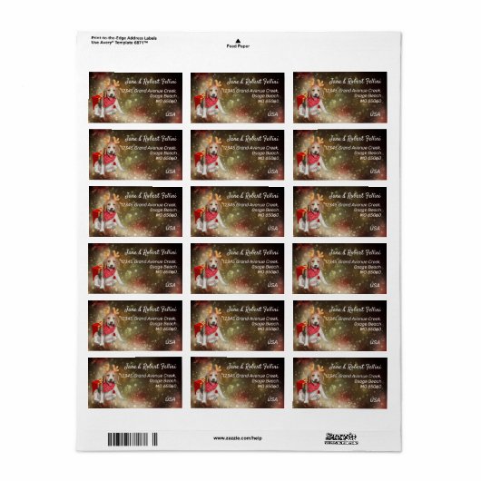 Cute Beagle antlers red box festive custom Label (Full Sheet)