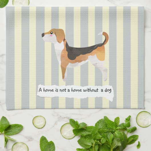 Cute Beagle blue en crème striped Theedoek (Gevouwen)
