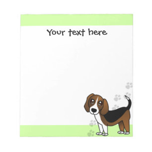 Cute Beagle Cartoon Dog on Green met Paw Prints Notitieblok