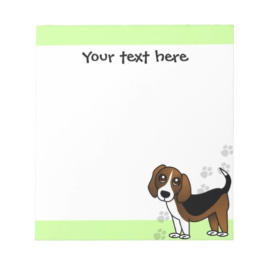 Cute Beagle Cartoon Dog on Green met Paw Prints Notitieblok (Voorkant)