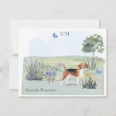 Cute Beagle Dog Butterfly Monogram en naam  Notitiekaartje (Voorkant)