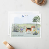 Cute Beagle Dog Butterfly Monogram en naam  Notitiekaartje (Voorkant / Achterkant in situ)