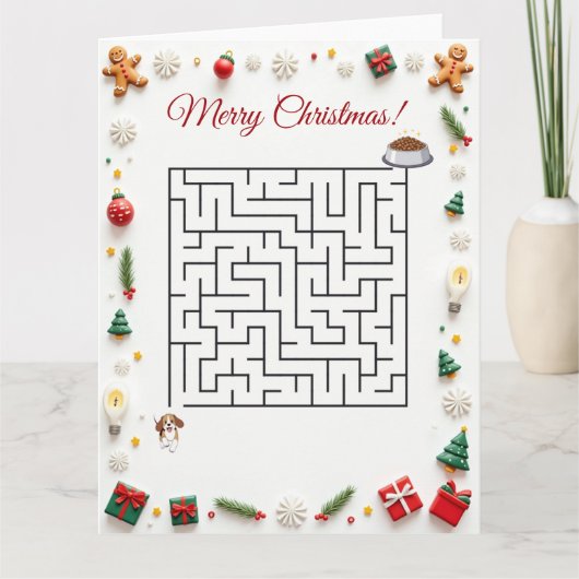 Cute Beagle Dog Christmas Maze Puzzle Holiday Kaart (Voorkant)