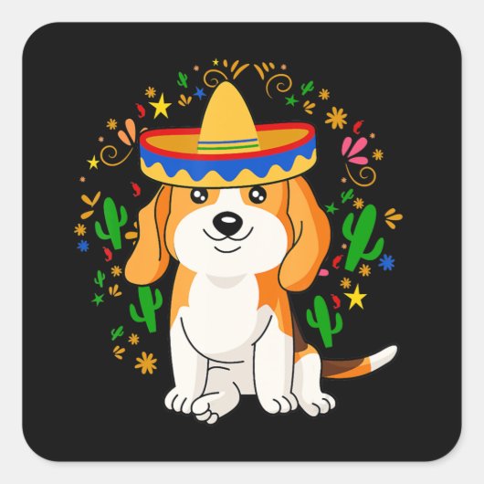Cute Beagle Dog Cinco de Mayo Celebration Gift Vierkante Sticker (Voorkant)