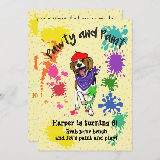 Cute Beagle Dog Fun Art Birthday Invitation Kaart (Voorkant / Achterkant)