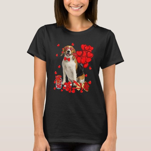 Cute Beagle Dog Funny Heart Valentine's Day Dog Mo T-shirt (Voorkant)