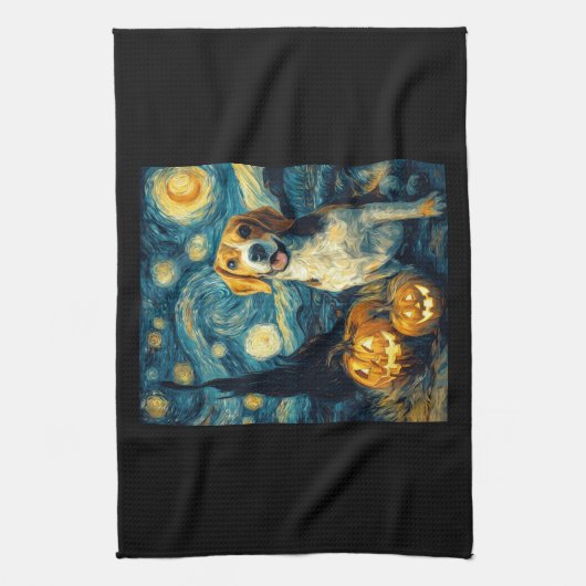 Cute beagle Dog Halloween Jack O Lantern Pumpkin F Theedoek (Verticaal)