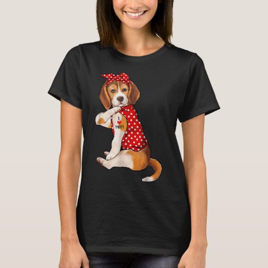 Cute Beagle Dog I Love Mam Tattoo T-shirt (Voorkant)