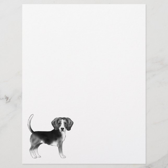 Cute Beagle Dog Illustratie in zwart-wit Briefhoofd (Voorkant)
