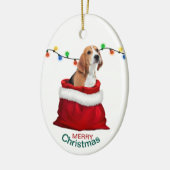 Cute Beagle Dog in Gift Bag met Kerstmis Keramisch Ornament (Links)