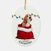 Cute Beagle Dog in Gift Bag met Kerstmis Keramisch Ornament (Voorkant)