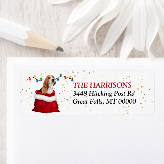 Cute Beagle Dog Kerstcadeau Retouradres Etiket (Insitu)