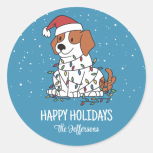Cute Beagle Dog Kerstmis Snowy Winter Holiday Ronde Sticker