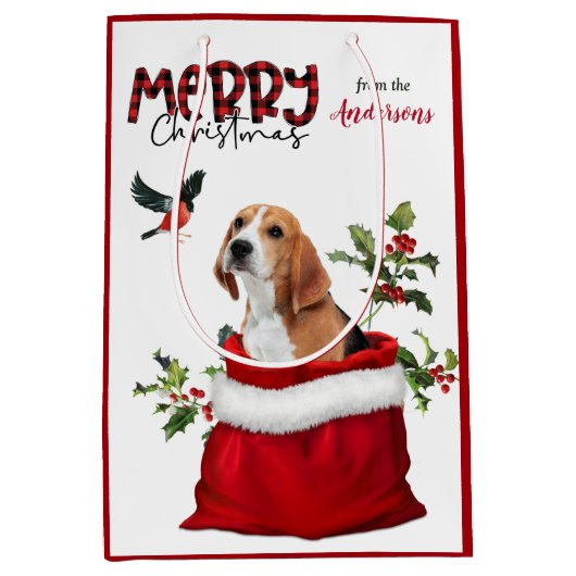 Cute Beagle Dog kerstvogel Medium Cadeauzakje (Voorkant)