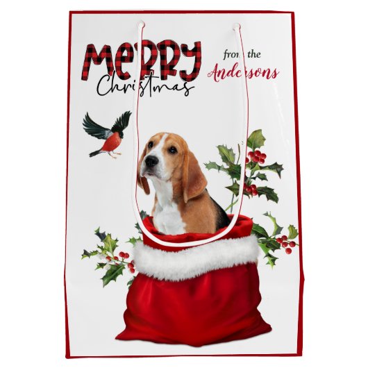 Cute Beagle Dog kerstvogel Medium Cadeauzakje (Achterkant)