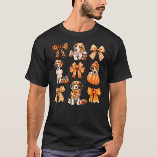 Cute Beagle Dog Lovers Coquette Bows Pumpkin Autum T-shirt (Voorkant)