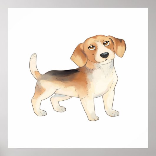 Cute Beagle Dog Paintings Poster (Voorkant)